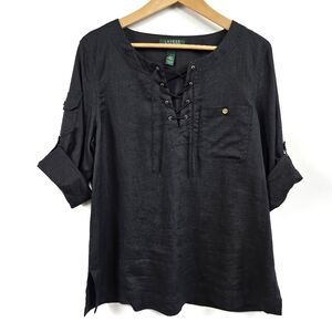 Lauren Ralph Lauren Black Linen Top Size Large